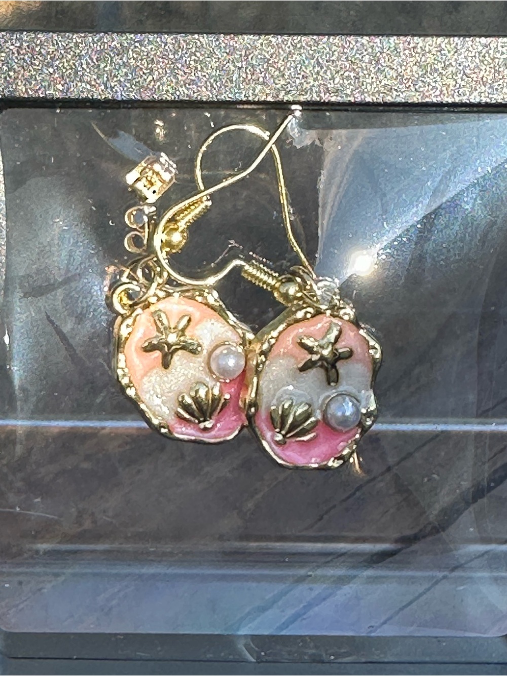 Pink Seashell w/Pearls Dangle Earrings - Boutique